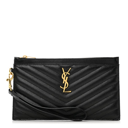 Saint Laurent Grain De Poudre Chevron Monogram Large Bill Pouch Black 1 of 9