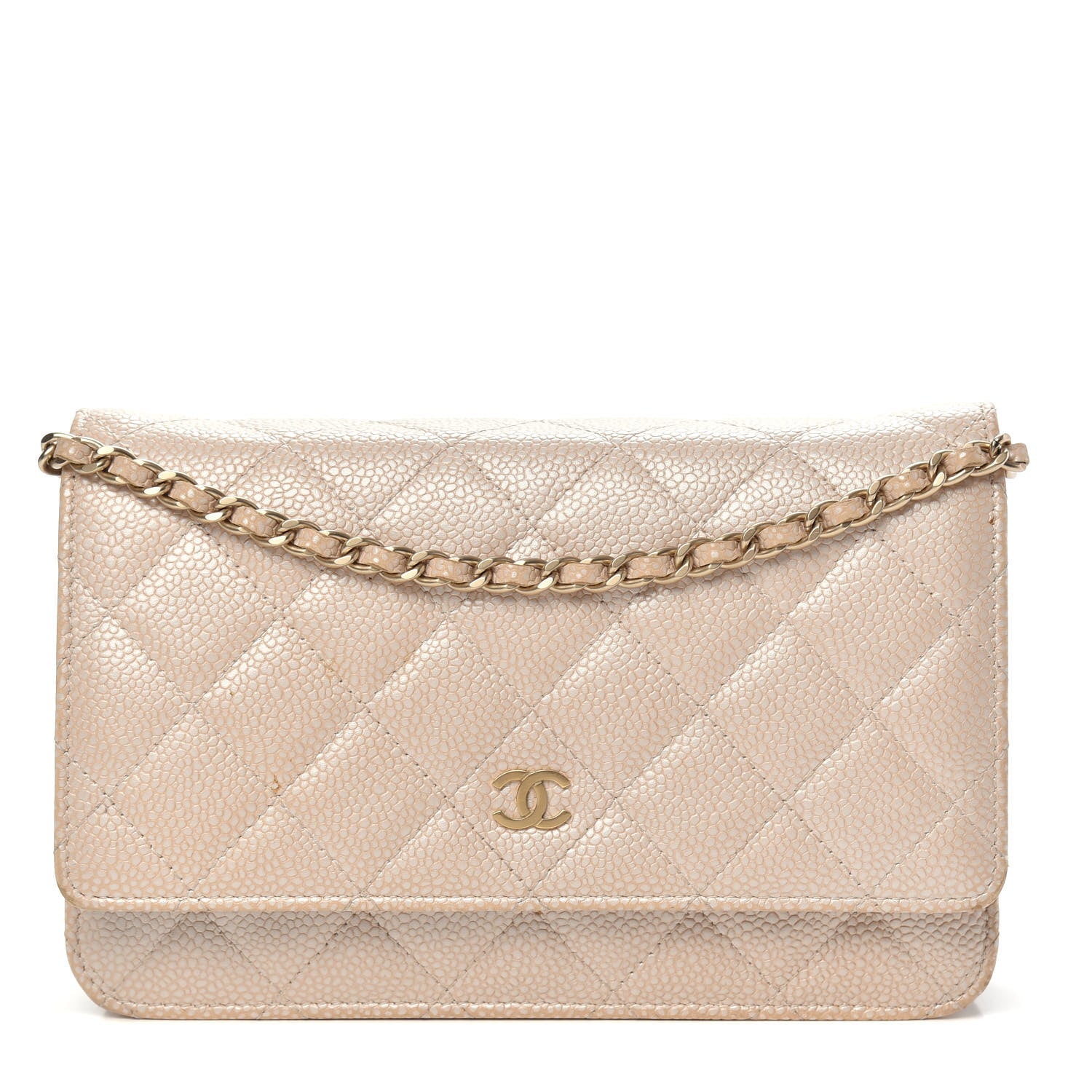 Chanel Pearly Caviar Quilted Wallet On Chain WOC Beige 1 of 13