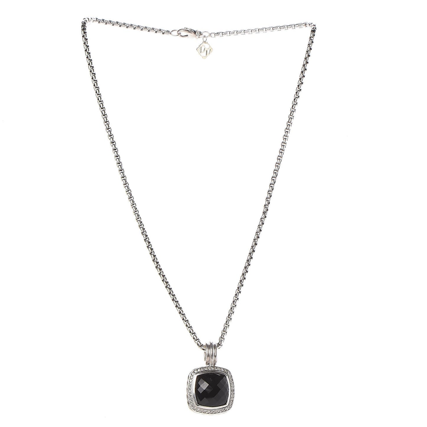 Sterling Silver Diamond Black Onyx 14mm Albion Pendant Necklace