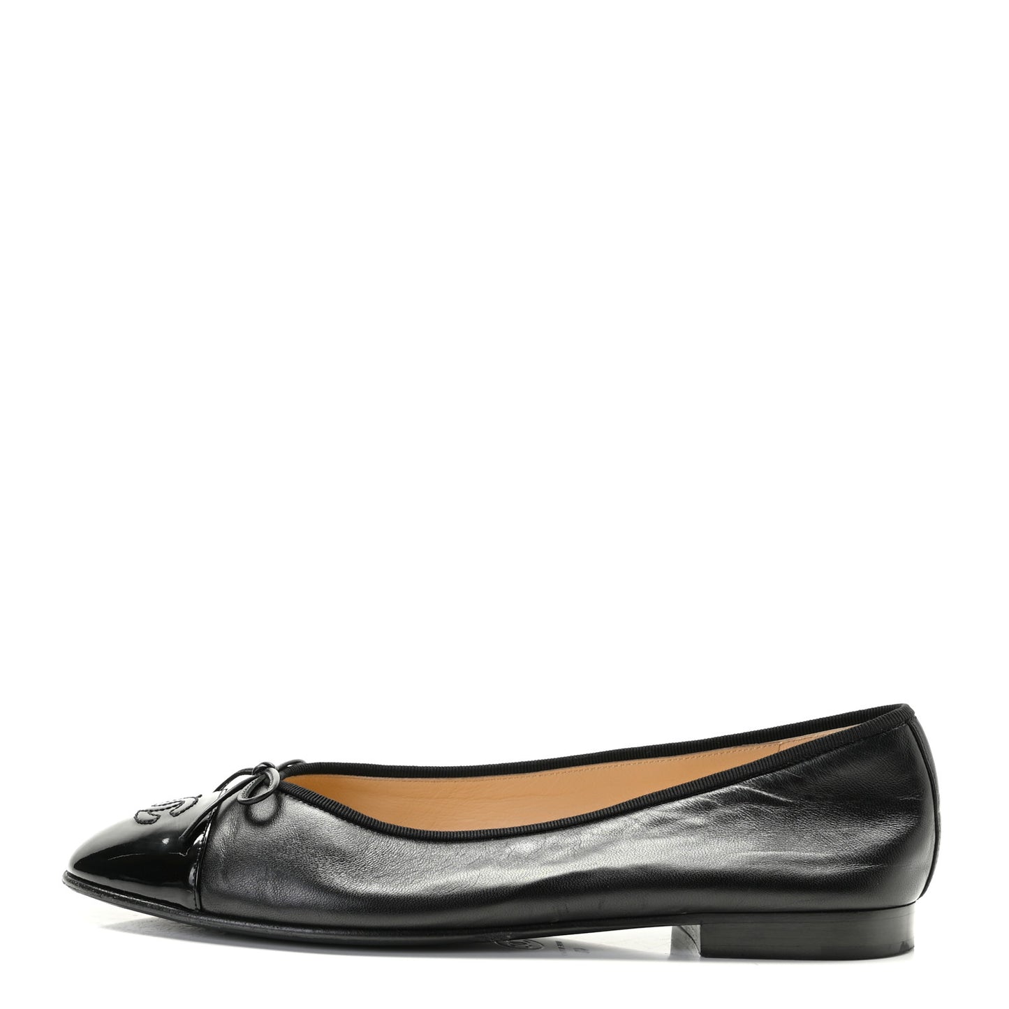 Lambskin Patent Cap Toe Ballerina Flats 40 Black