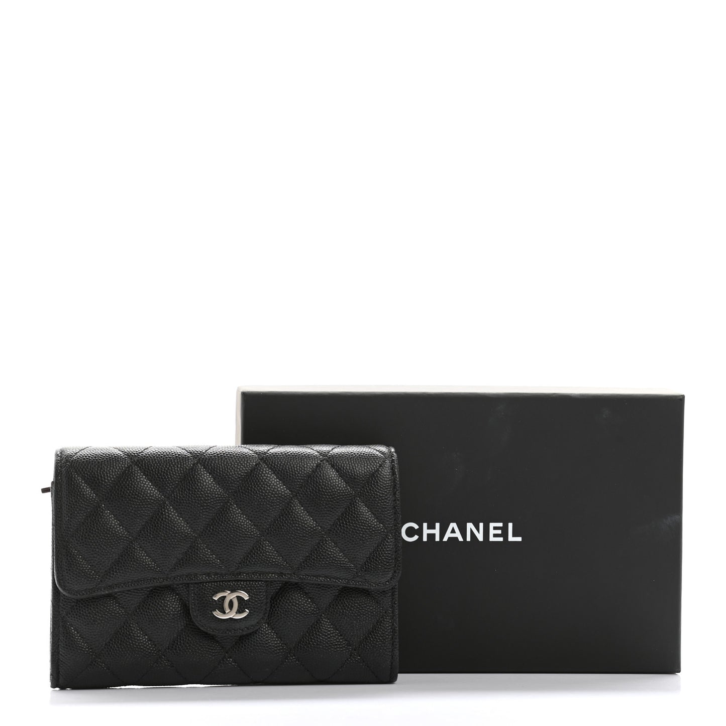 Caviar Quilted Medium Flap Wallet Black