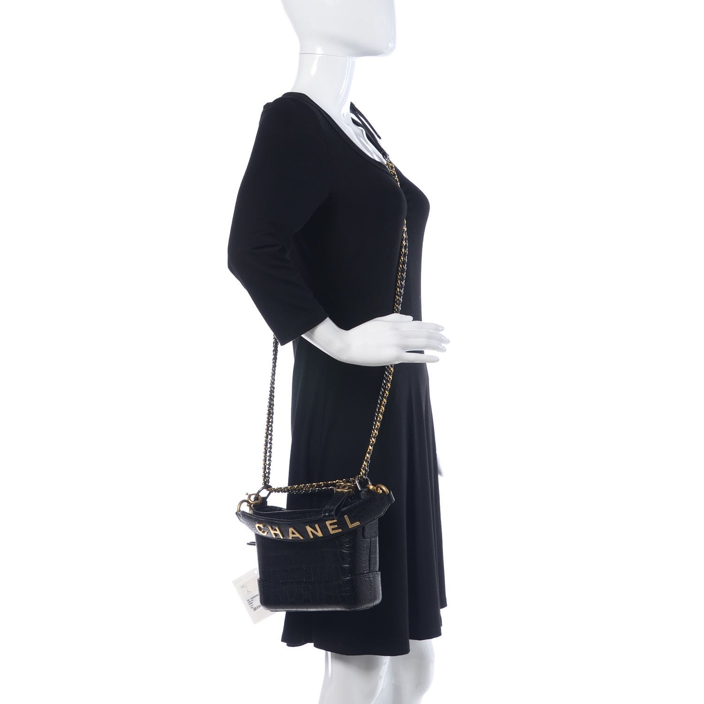 Calfskin Crocodile Embossed Small Gabrielle Cocodile Hobo Black