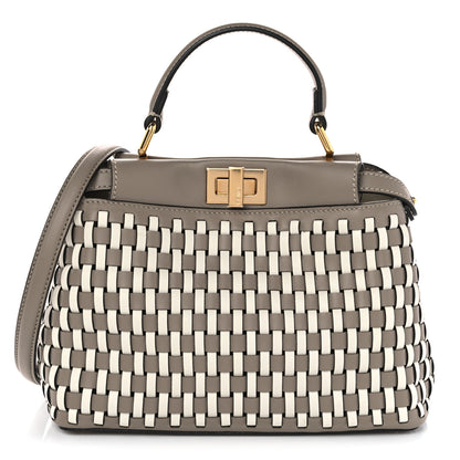 Fendi Calfskin Woven Mini Peekaboo Iconic Satchel Tortora 2 of 19