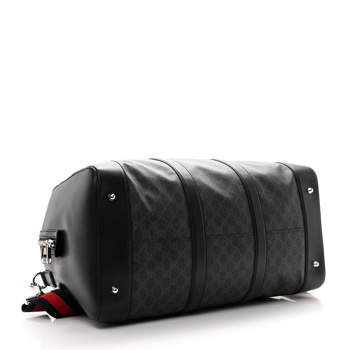 Soft GG Supreme Monogram Appia Calfskin Web Large Carry On Duffle Bag Black Grey