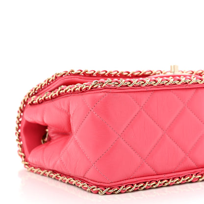 Chanel Crumpled Calfskin Quilted Medium Chain All Over Flap Pink 9 of 10