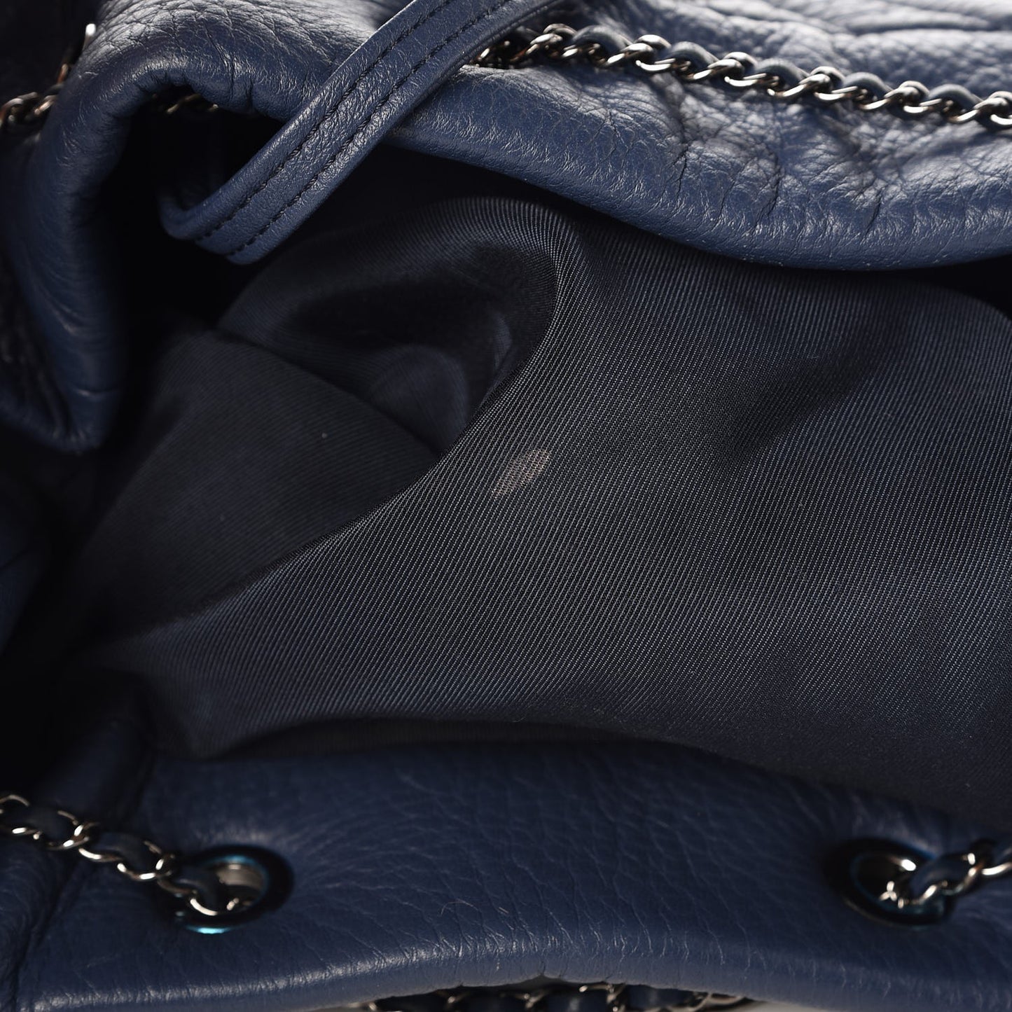 Deerskin Chevron Medium CC Chain Bucket Drawstring Bag Navy Blue