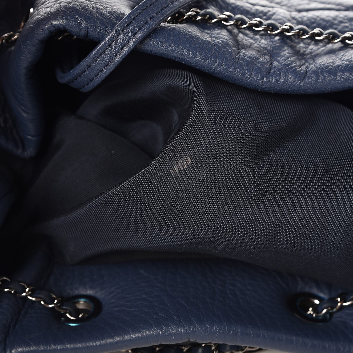 Chanel Deerskin Chevron Medium CC Chain Bucket Drawstring Bag Navy Blue 8 of 9