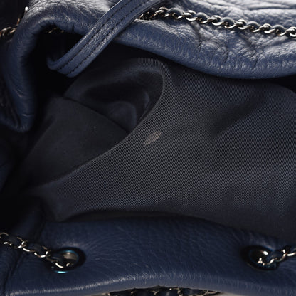 Chanel Deerskin Chevron Medium CC Chain Bucket Drawstring Bag Navy Blue 8 of 9
