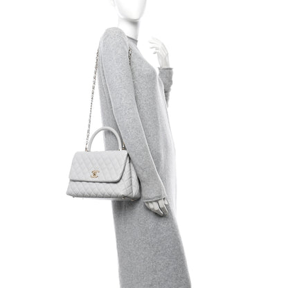 Chanel Caviar Quilted Small Coco Handle Flap Light Grey 2 of 10