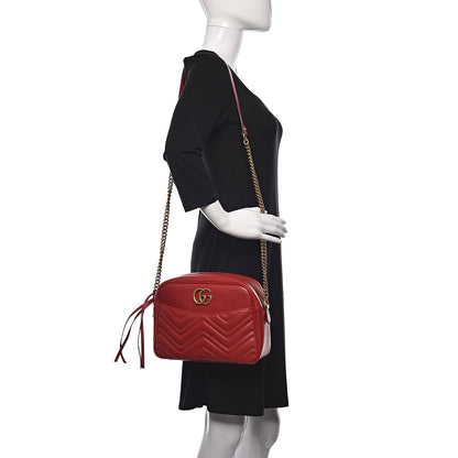 Gucci Calfskin Matelasse Medium GG Marmont Chain Shoulder Bag Hibiscus Red 2 of 11