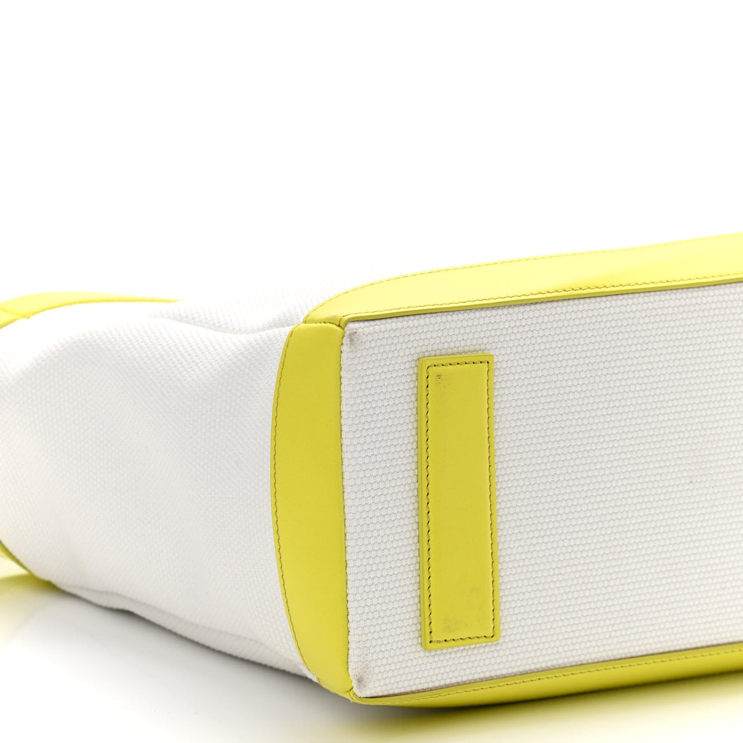 Canvas Calfskin Logo Tote White Yellow