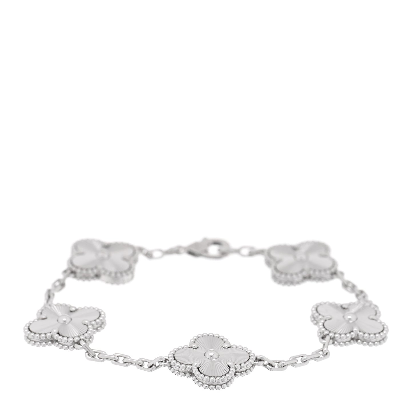 18K White Gold 5 Motifs Guilloche Vintage Alhambra Bracelet