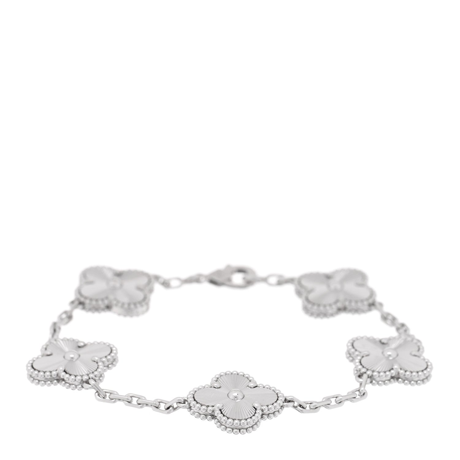 Van Cleef & Arpels 18K White Gold 5 Motifs Guilloche Vintage Alhambra Bracelet 1 of 4