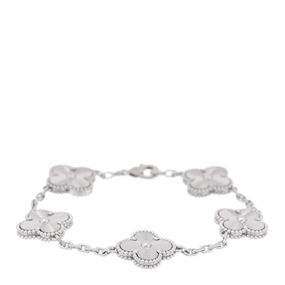 Van Cleef & Arpels 18K White Gold 5 Motifs Guilloche Vintage Alhambra Bracelet 1 of 4