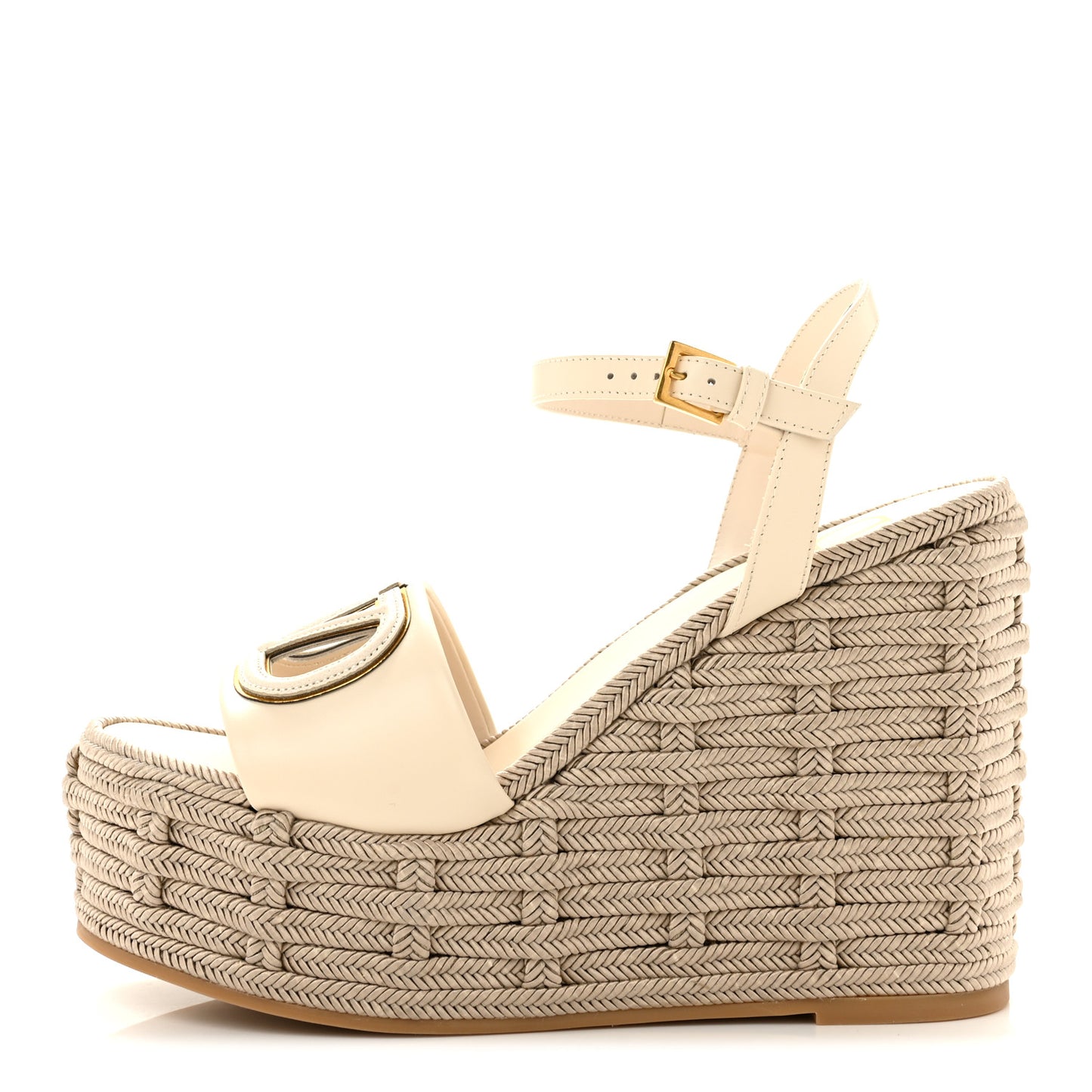 Nappa VLogo Torchon 130mm Platform Wedge Sandals 36 Ivory