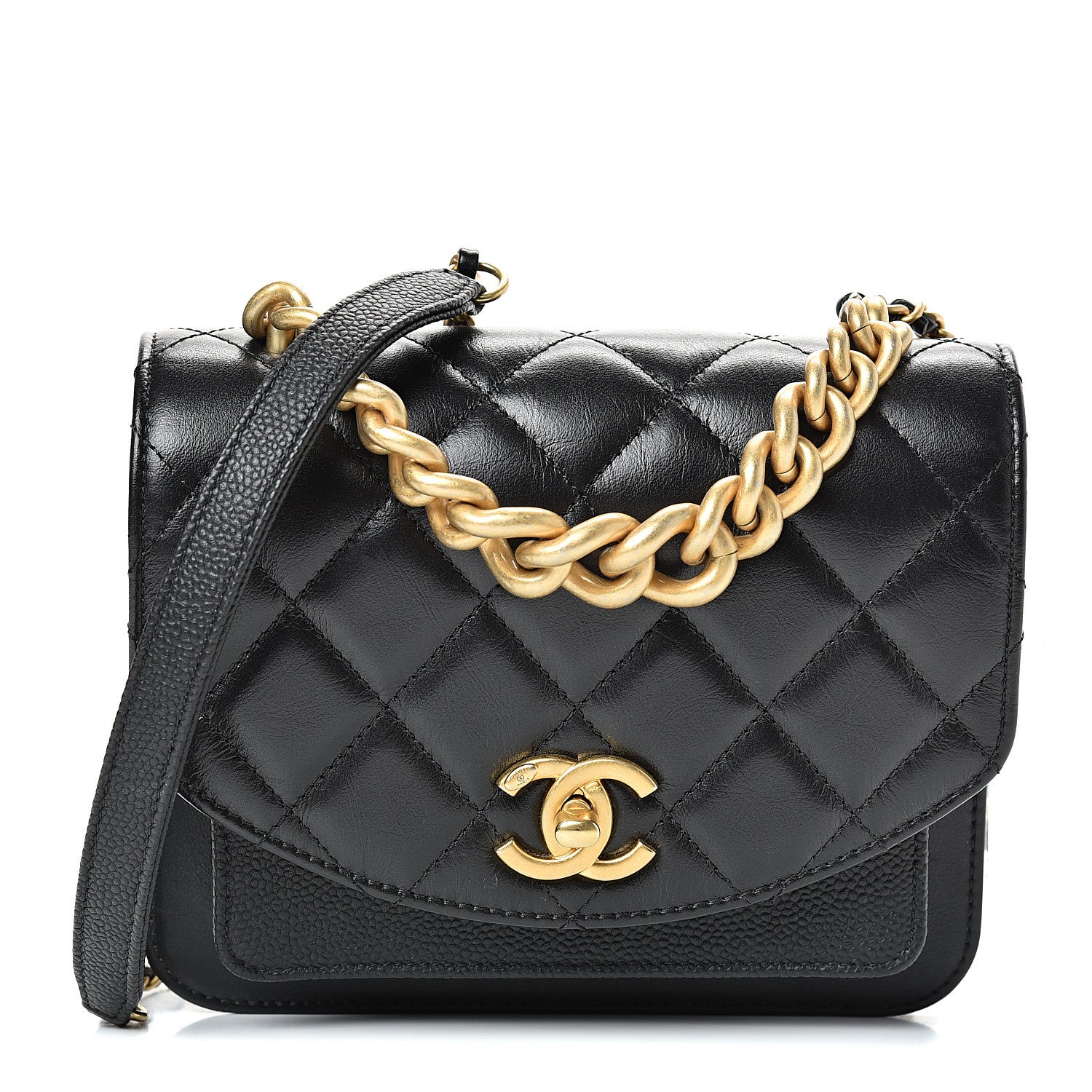Chanel Calfskin Caviar Quilted Mini Chain Handle Flap Black 1 of 8