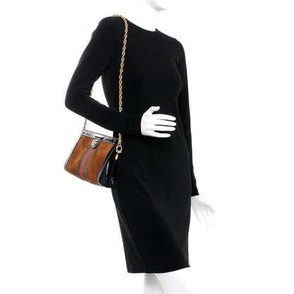 Gucci Suede Patent Web Small Ophidia Chain Shoulder Bag Nocciola Black 2 of 8