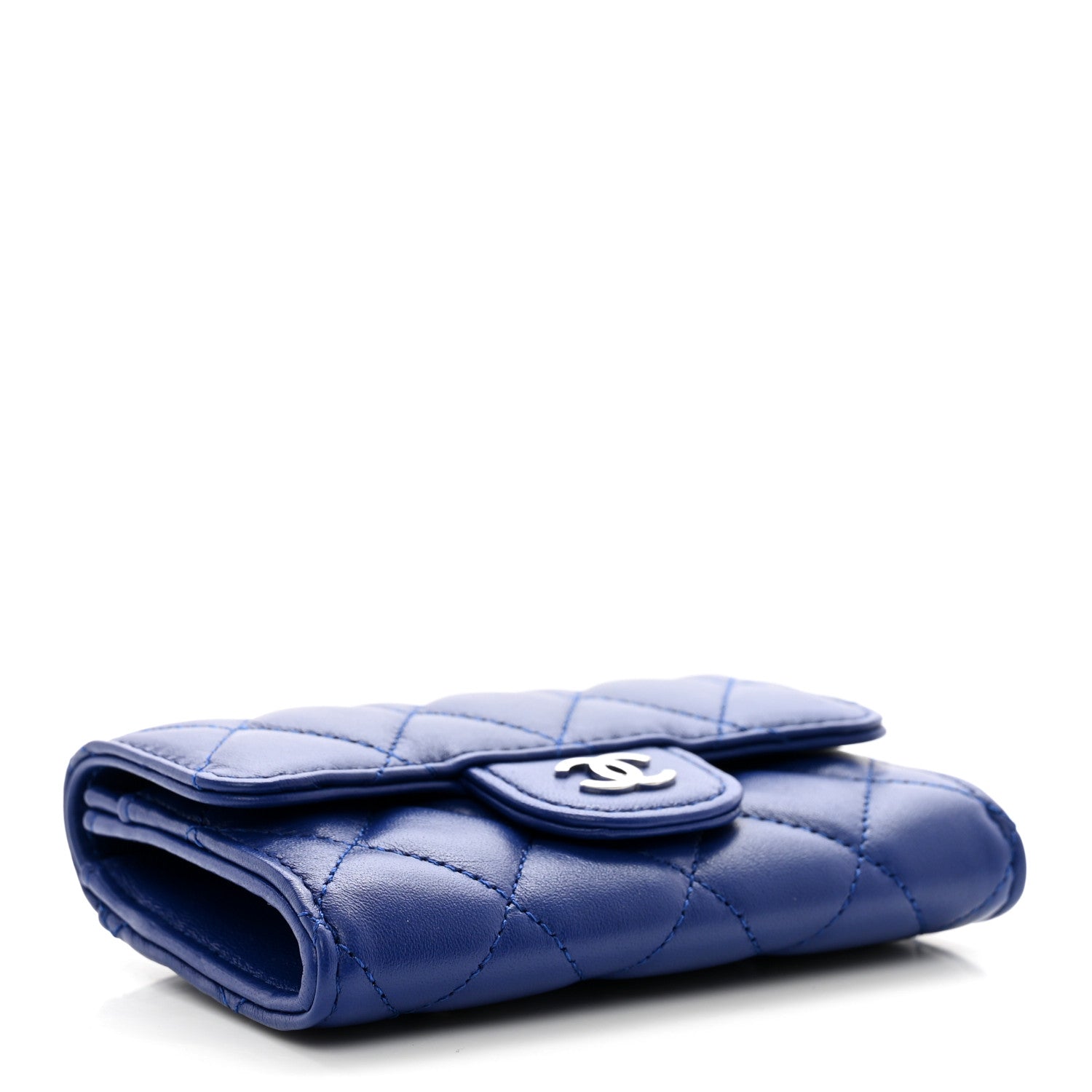 Chanel Lambskin Quilted Flap Card Holder Wallet Blue 4 of 9