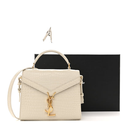 Saint Laurent Crocodile Embossed Mini Classic Monogram Cassandra Top Handle Crema Soft 15 of 15