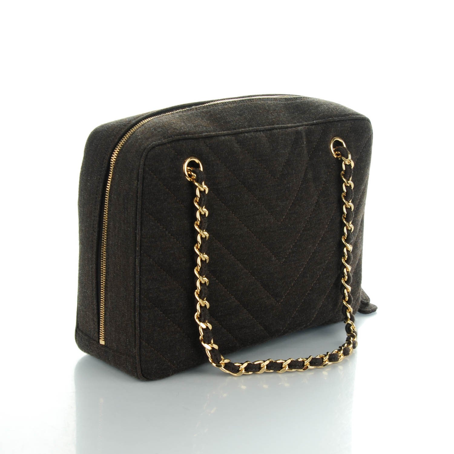 Chanel Jersey Chevron Quilted Camera Case Brown 3 of 8
