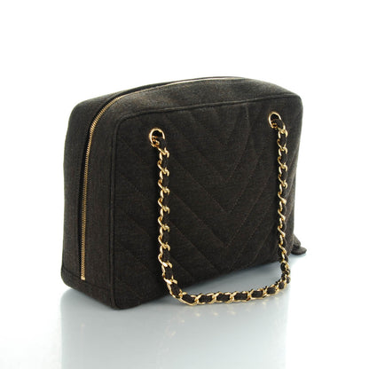 Chanel Jersey Chevron Quilted Camera Case Brown 3 of 8