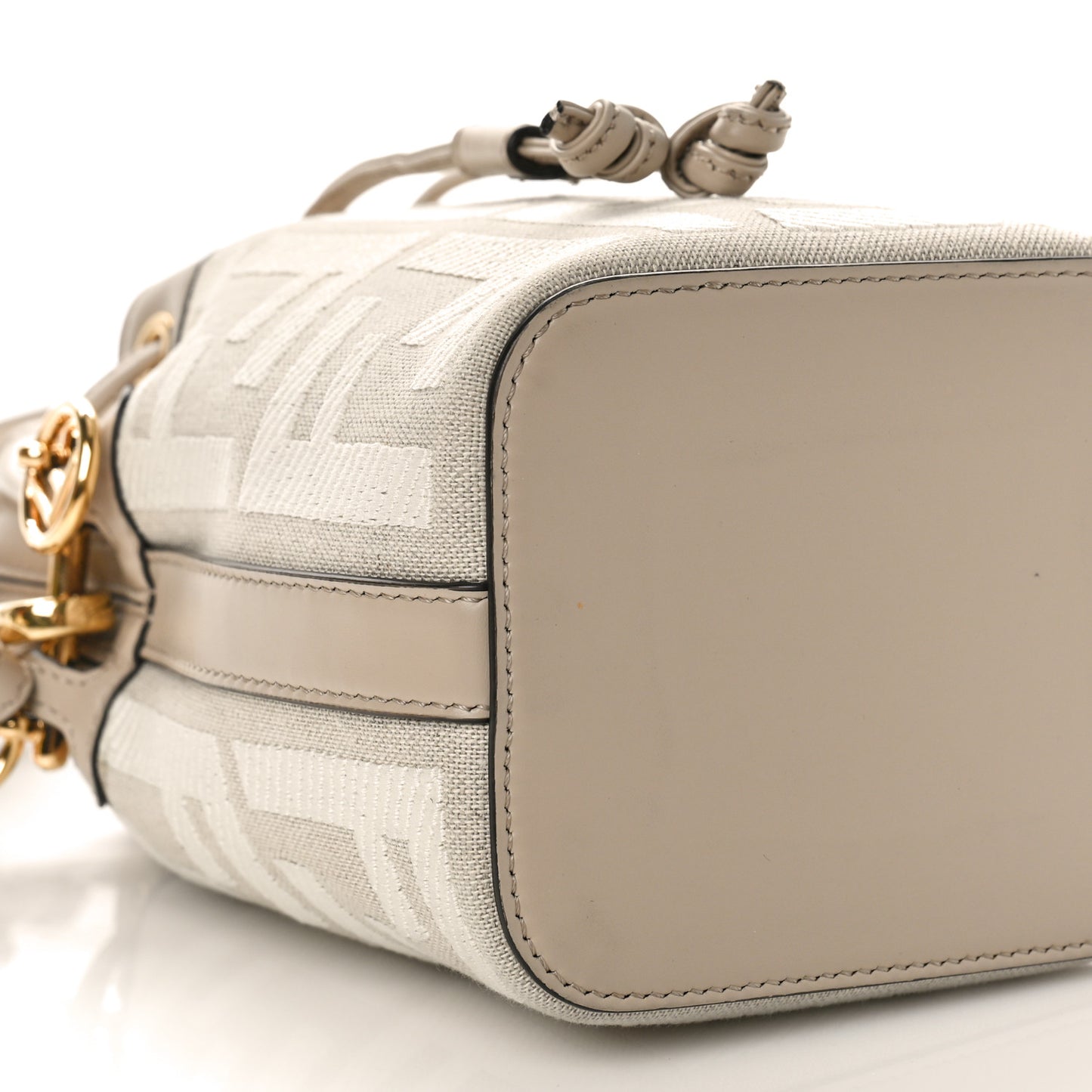 Canvas Nappa F is Fendi FF Embroidered Mini Mon Tresor Bucket Bag Grezzo White Nuvola