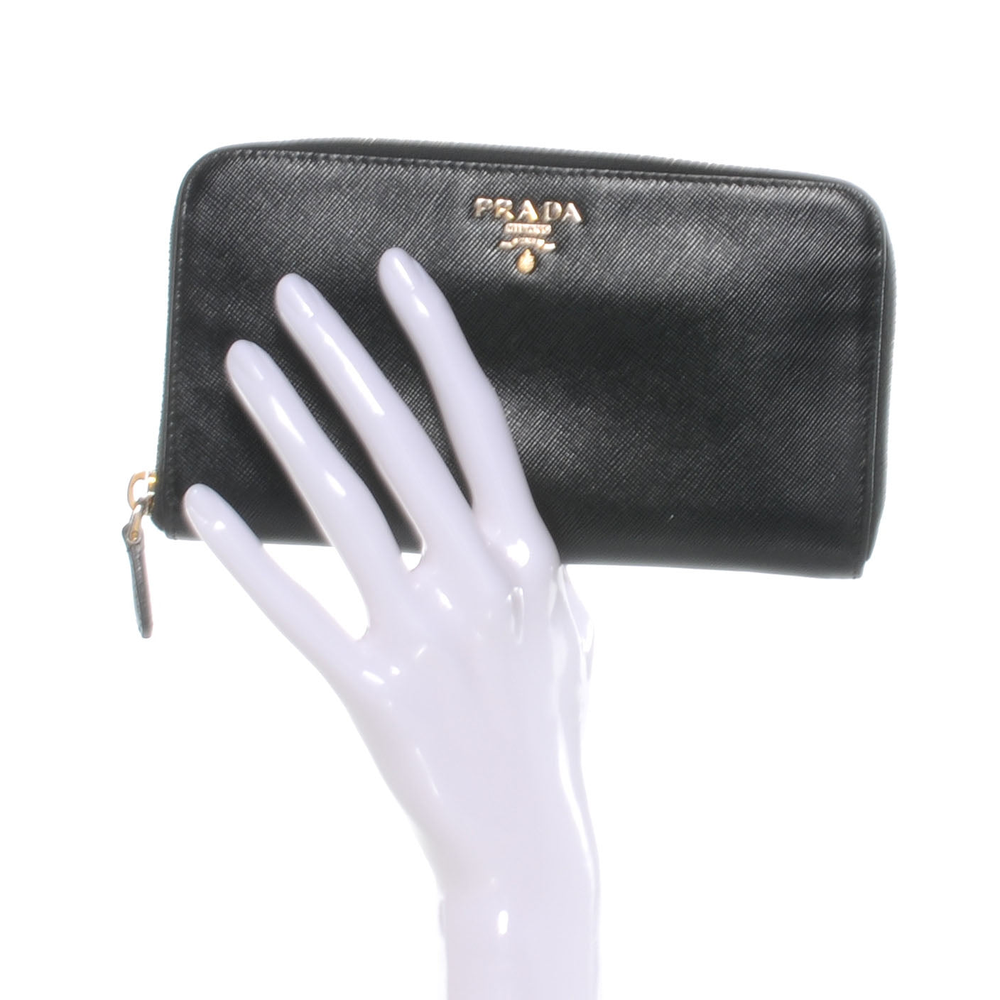 Prada Saffiano Zip Around Wallet Nero Black 2 of 10