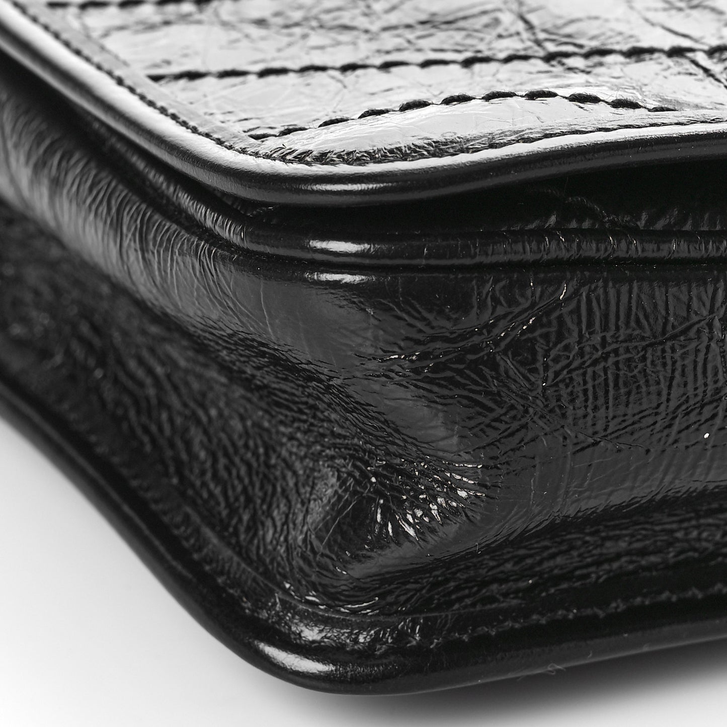 Crinkled Calfskin Matelasse Monogram Niki Chain Wallet Black