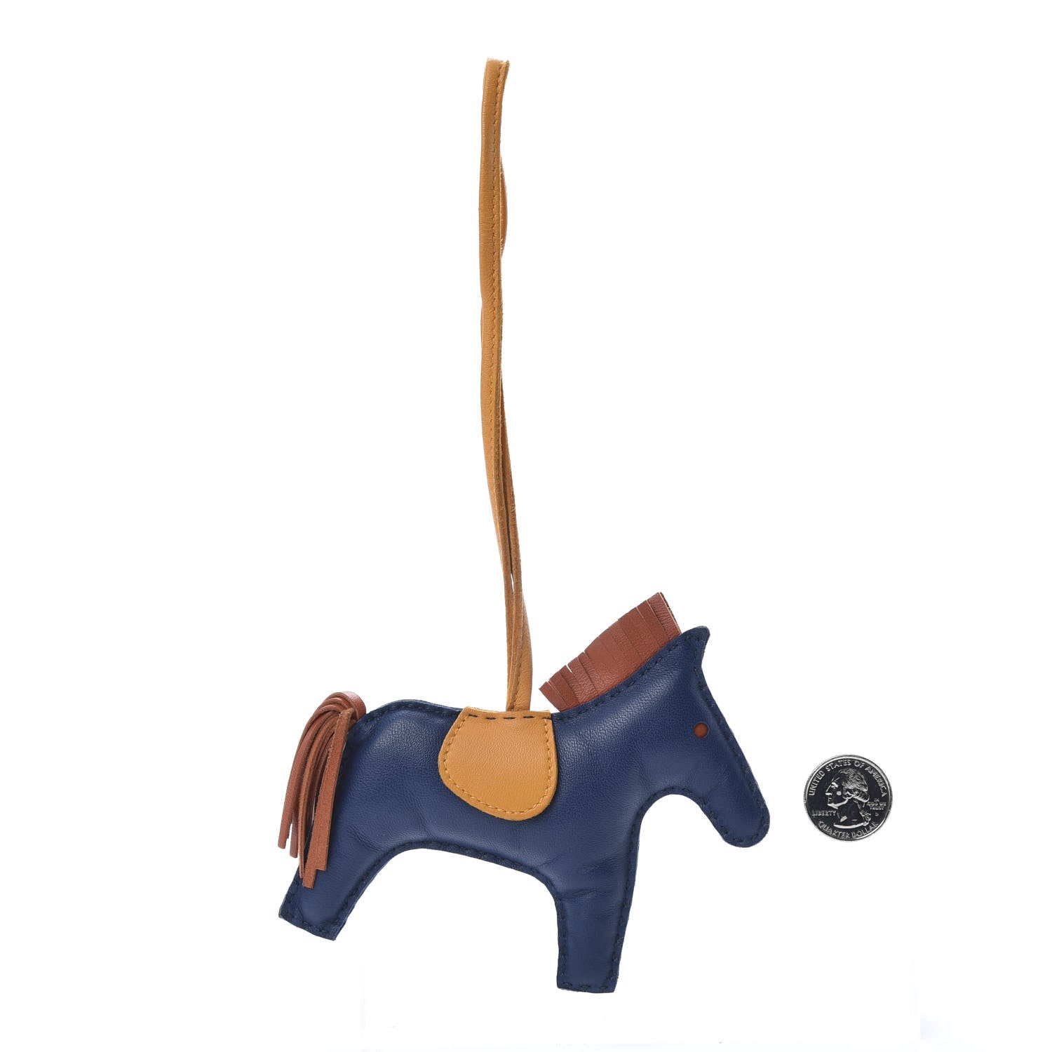 Hermes Milo Lambskin Grigri Rodeo Horse Bag Charm MM Bleu de Malte Cornaline Jaune D'Or 2 of 4