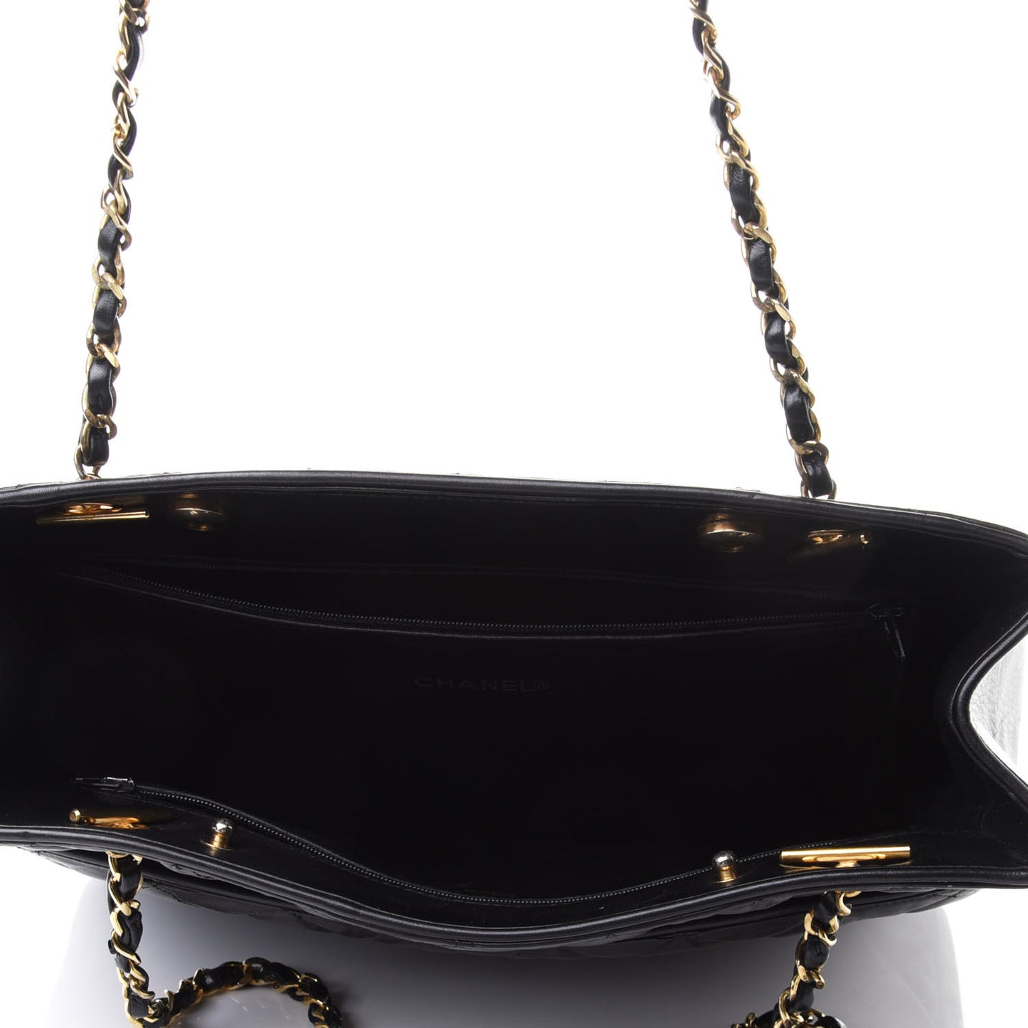 Lambskin Quilted Shopping Tote Black