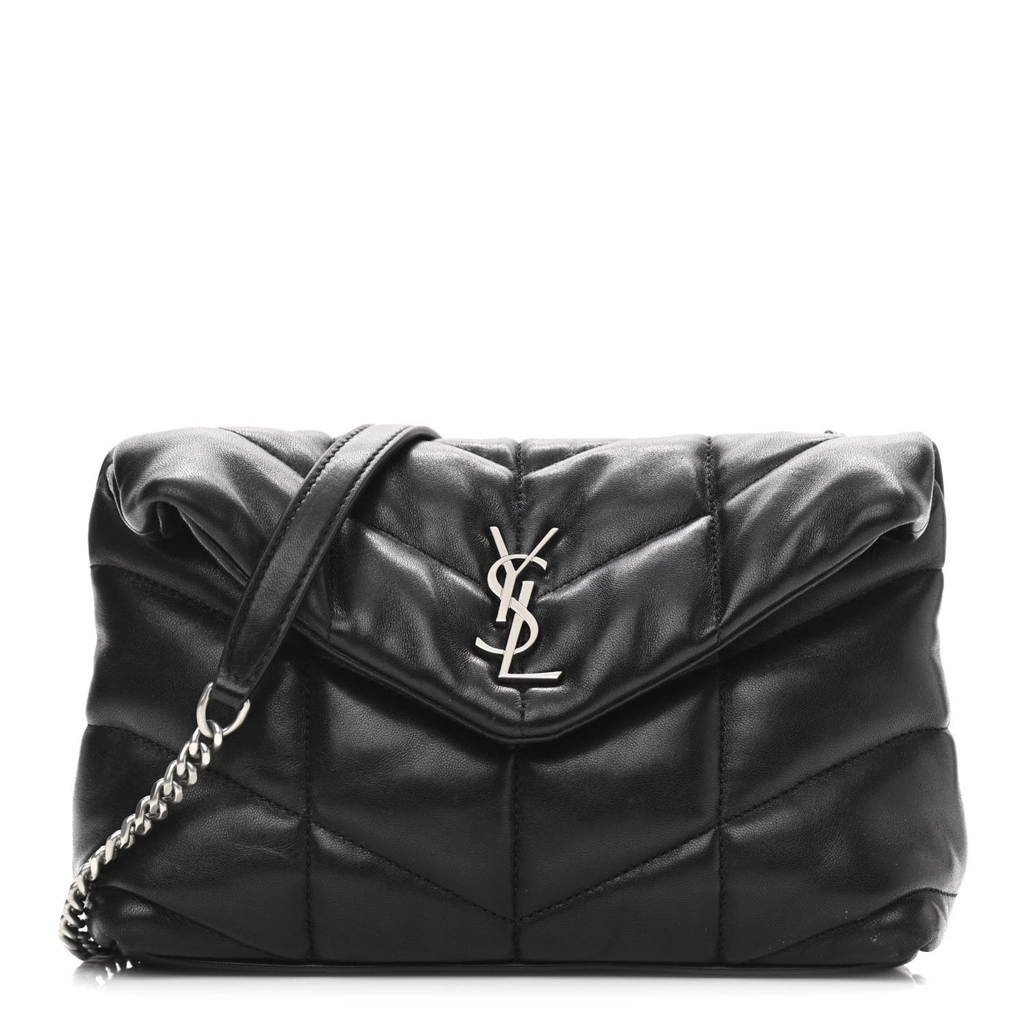 Lambskin Quilted Toy Loulou Puffer Monogram Chain Satchel Black