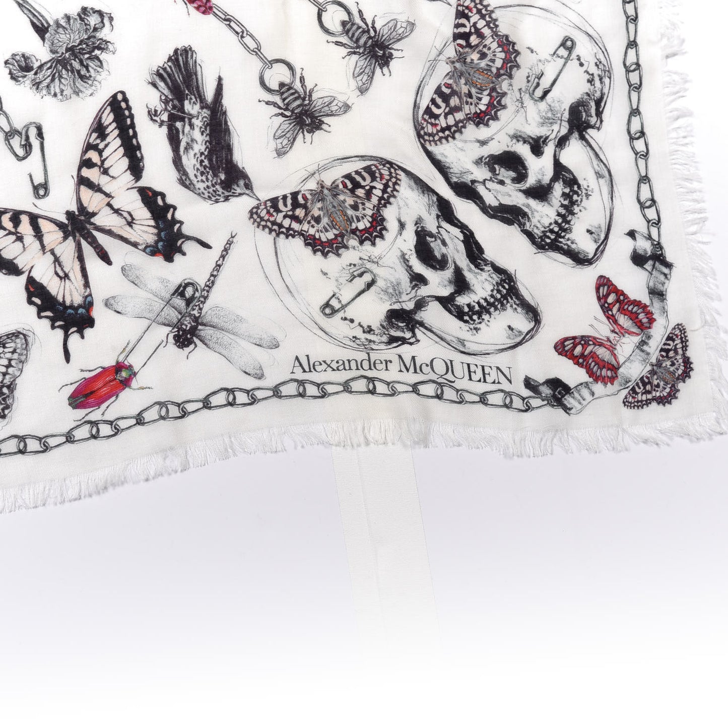 Silk Chiffon Butterfly Scarf White