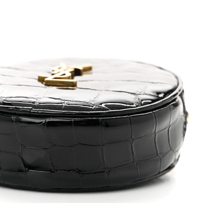 Saint Laurent Patent Crocodile Embossed Round Belt Bag Black 10 of 10