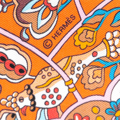 Hermes Silk Au Pays Des Oiseaux Fleurs Twilly Orange Brun Saumon 4 of 6