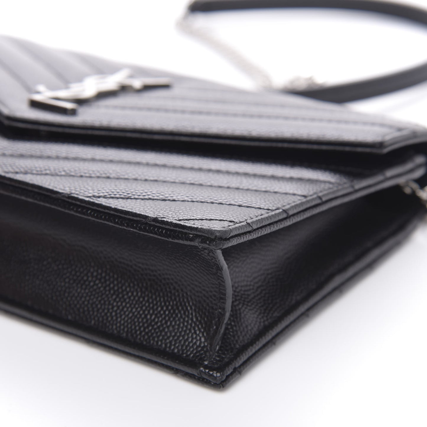Grain De Poudre Matelasse Chevron Monogram Envelope Chain Wallet Black