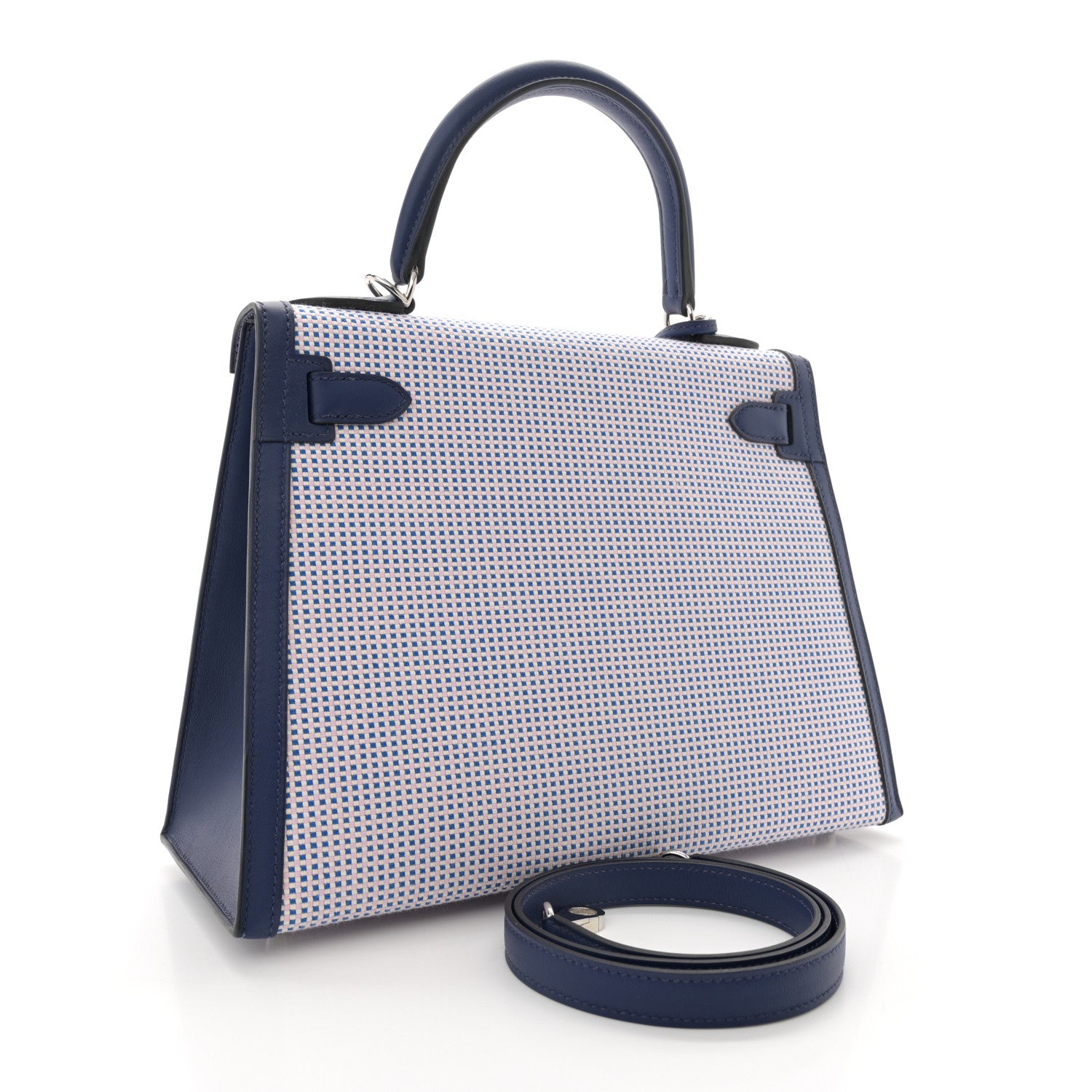 Hermes Toile Quadrille Swift Kelly Sellier 28 Bleu Saphir Mauve Sylvestre 2 of 10