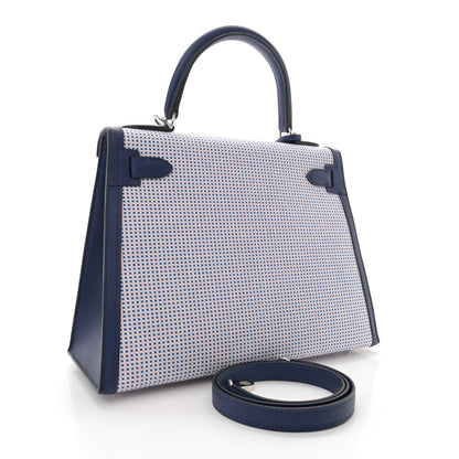Hermes Toile Quadrille Swift Kelly Sellier 28 Bleu Saphir Mauve Sylvestre 2 of 10
