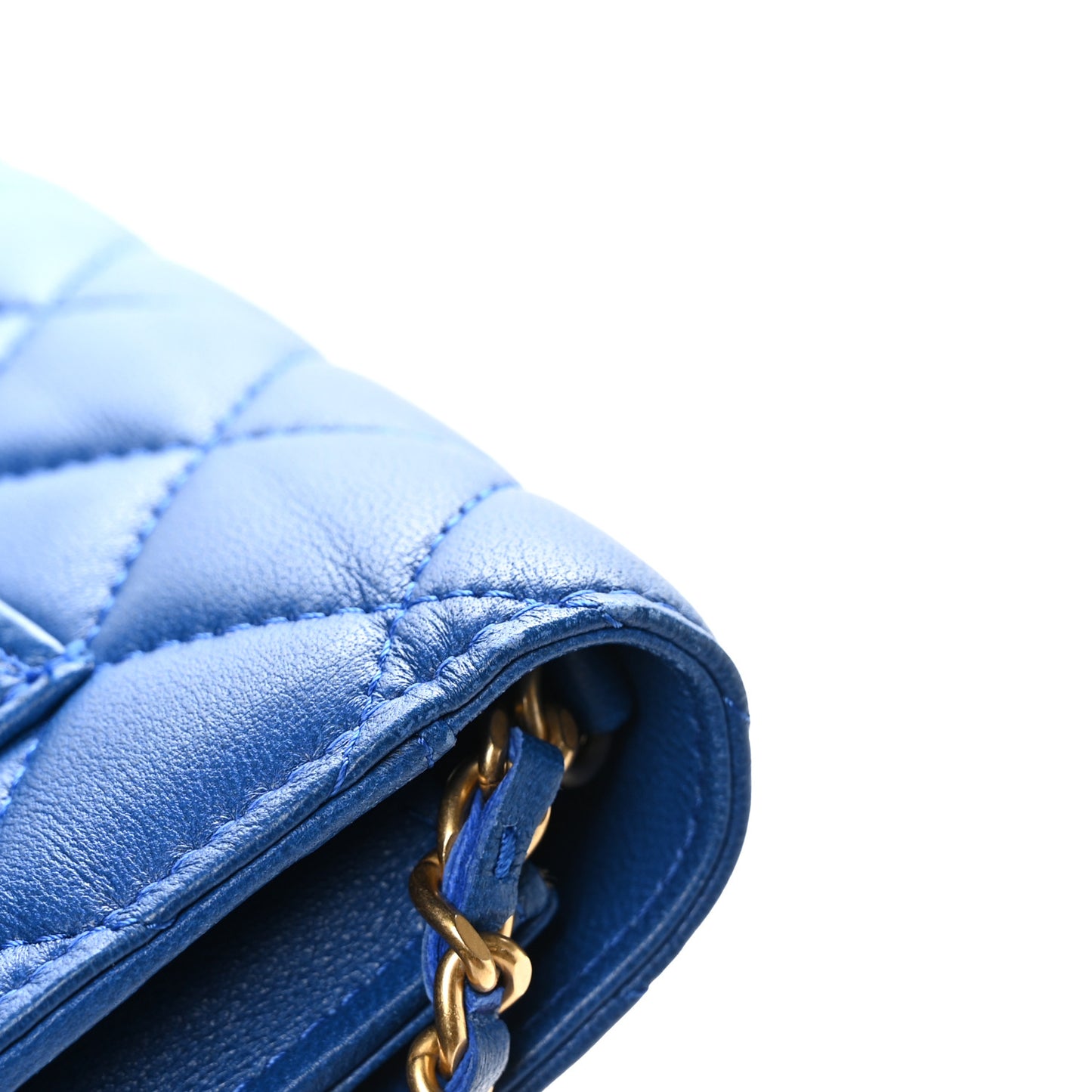 Lambskin Quilted CC Pearl Crush Wallet on Chain WOC Blue