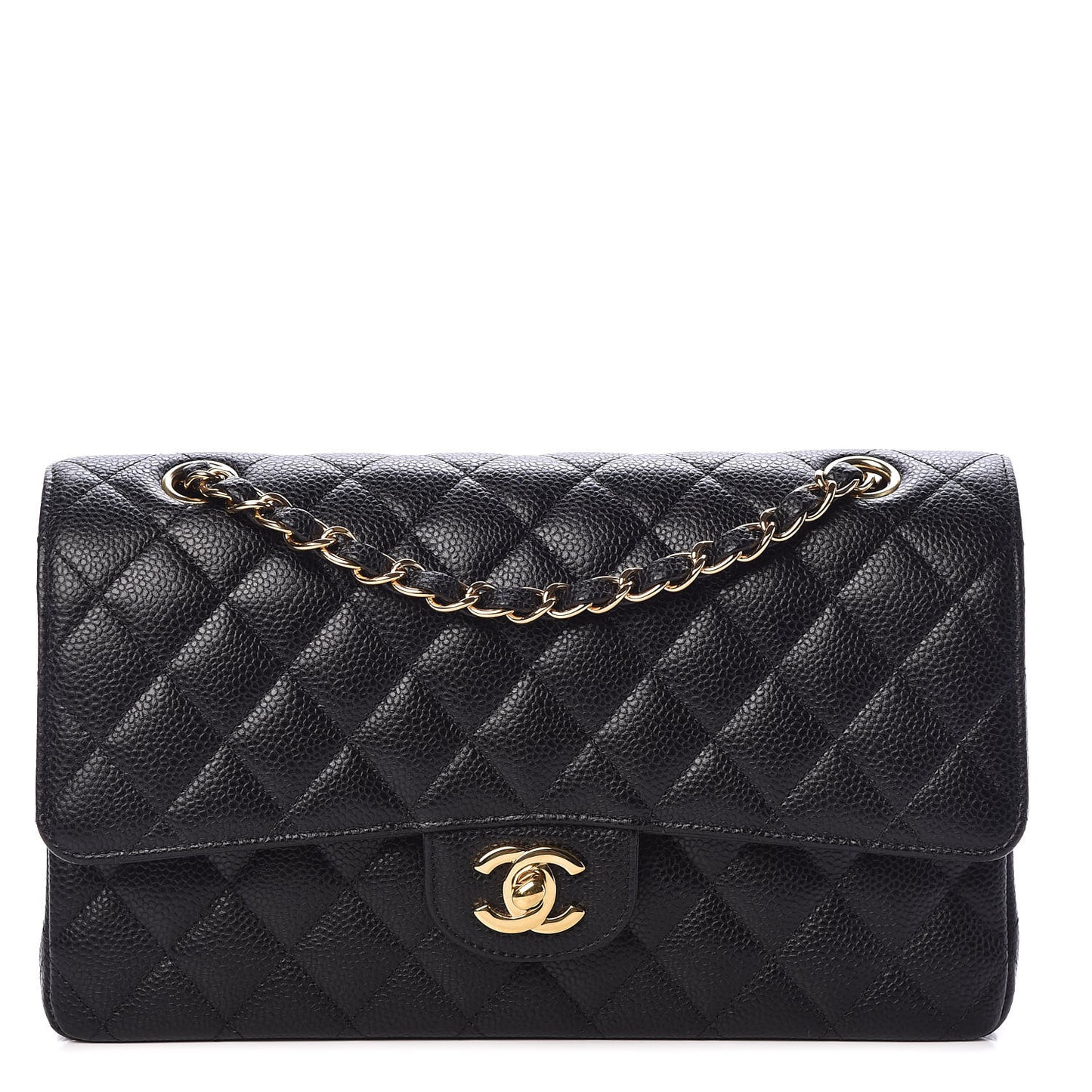 Caviar Quilted Medium Double Flap Black