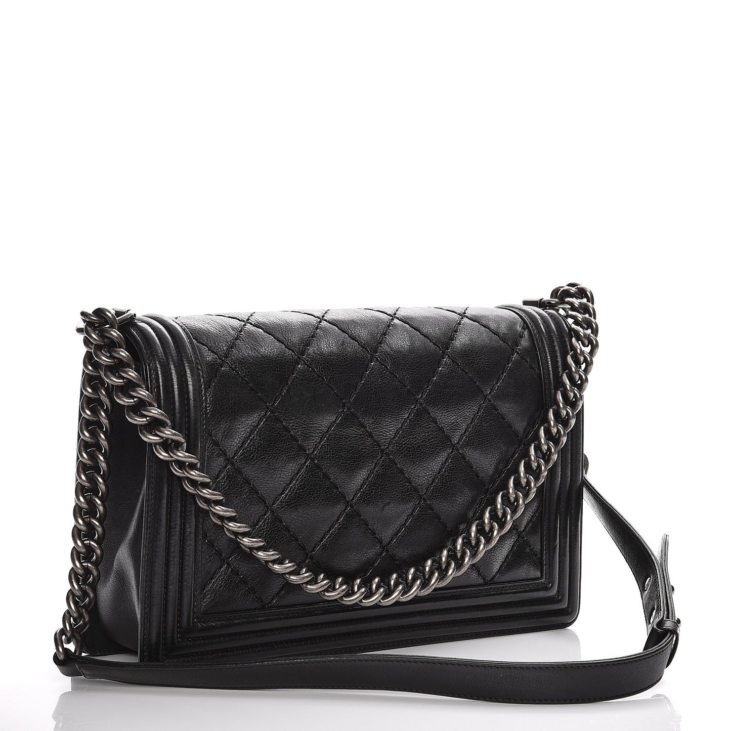 Calfskin Quilted Double Stitch New Medium Boy Flap Black