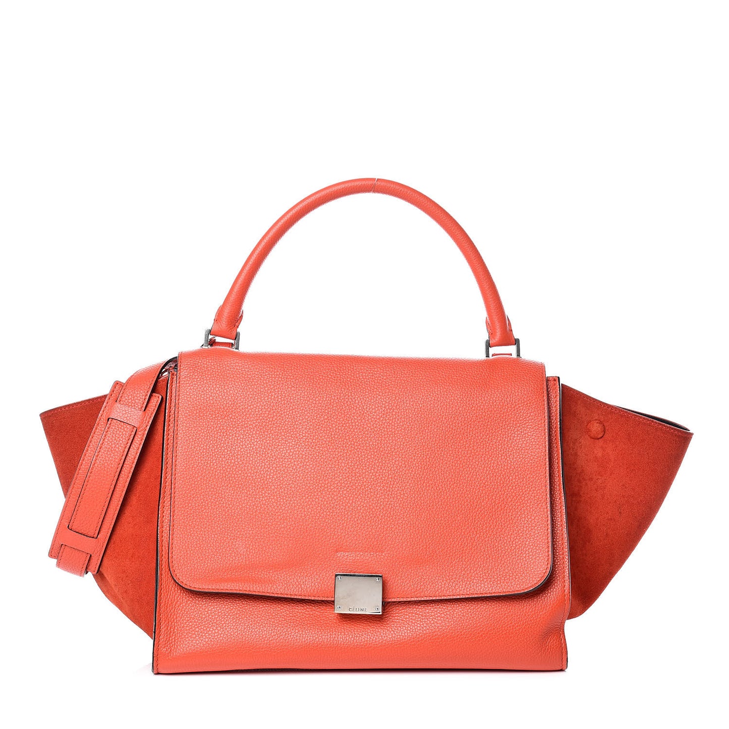 Drummed Calfskin Suede Medium Trapeze Vermillion