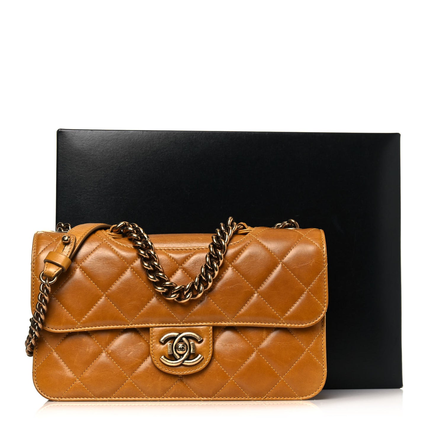 Glazed Calfskin Quilted Medium Perfect Edge Flap Yellow