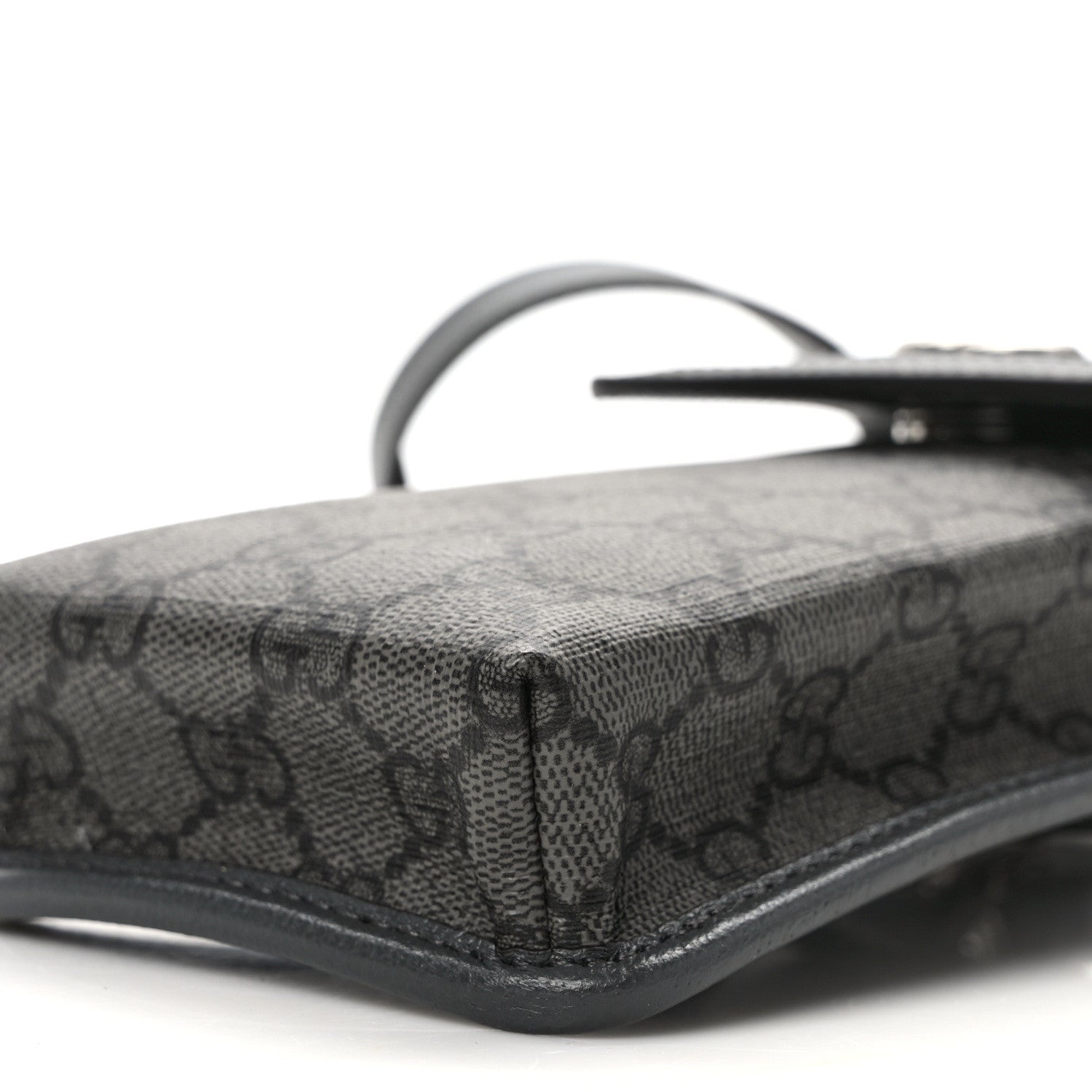 Gucci GG Supreme Monogram Textured Dollar Calfskin Phone Crossbody Bag Grey Black Graphite Grey 9 of 10