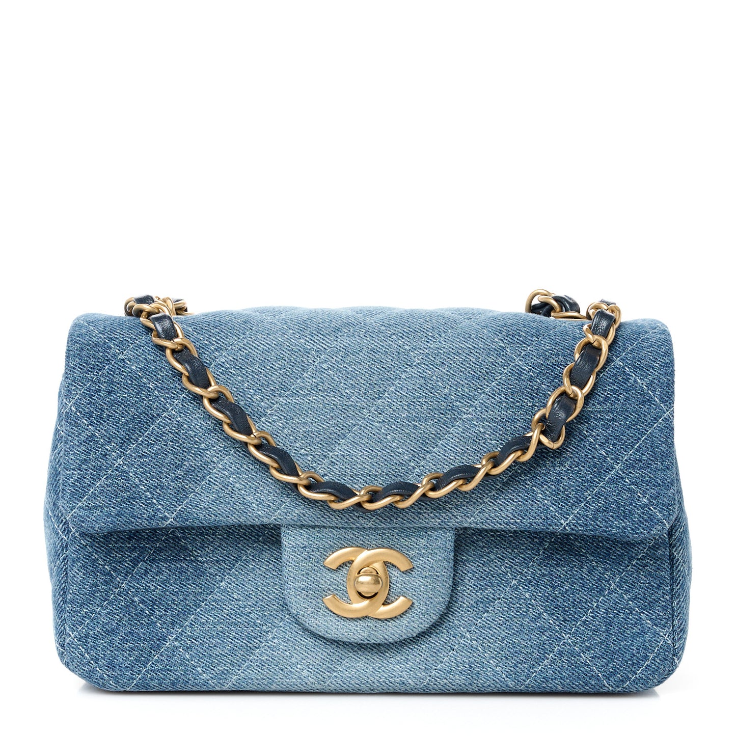 Washed Denim Quilted Mini Rectangular Flap Blue