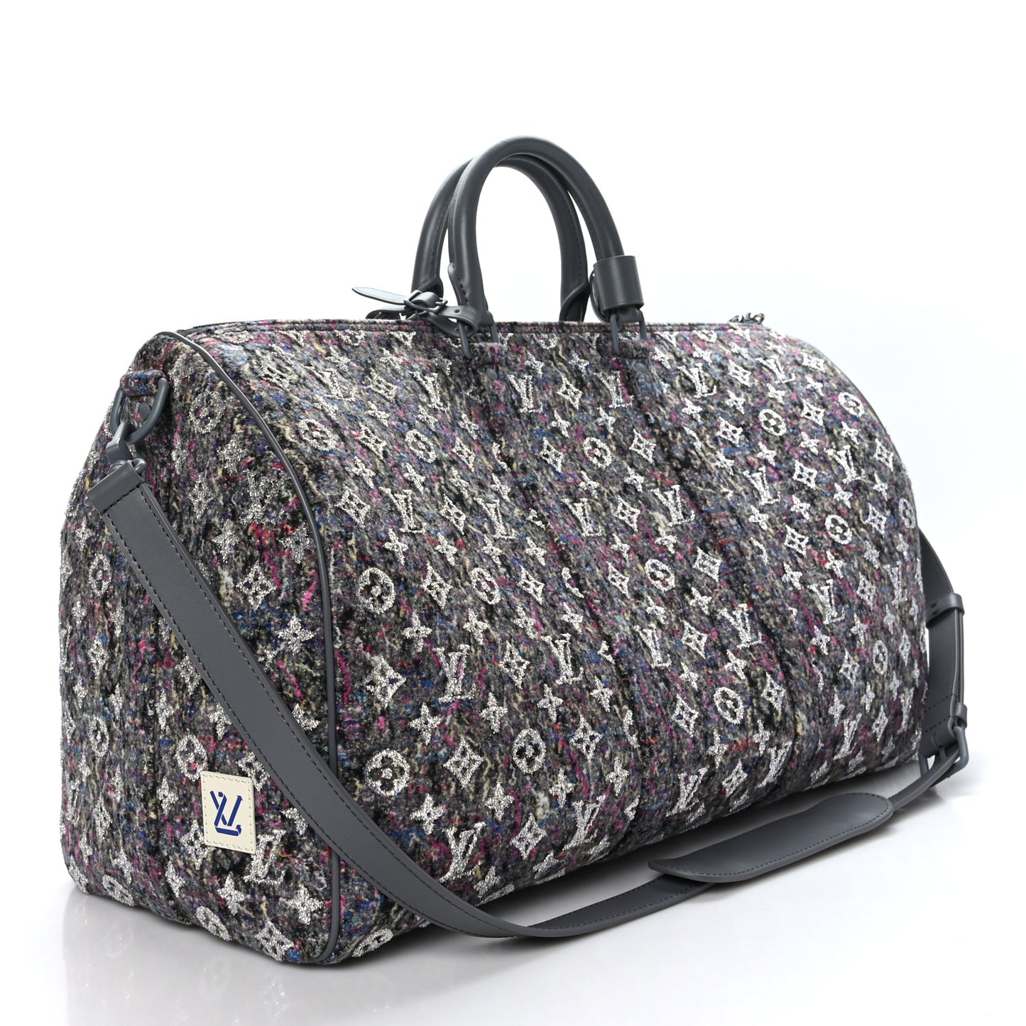 Wool Cotton Monogram Jacquard Embroidered LV Felt Keepall Bandouliere 50 Gris