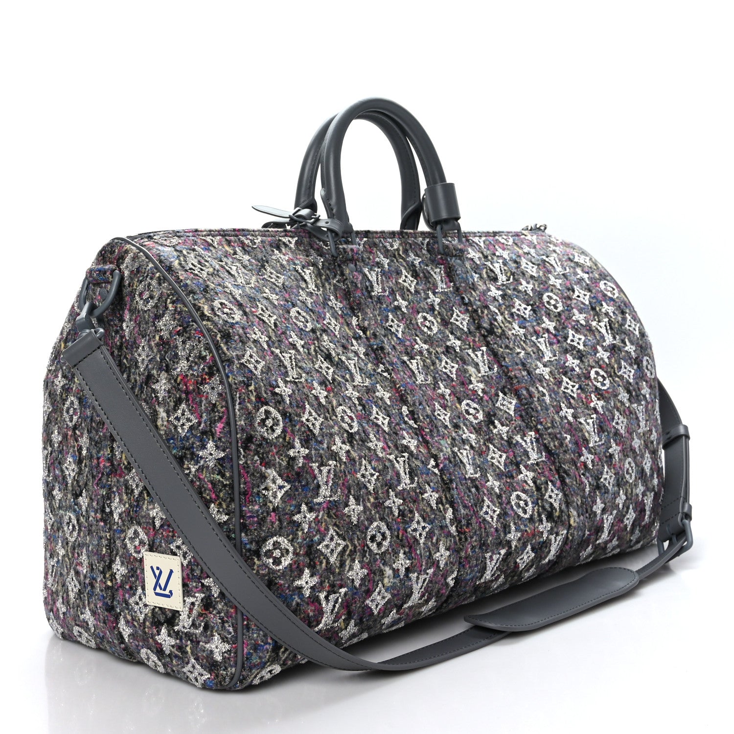 Louis Vuitton Wool Cotton Monogram Jacquard Embroidered LV Felt Keepall Bandouliere 50 Gris 2 of 10