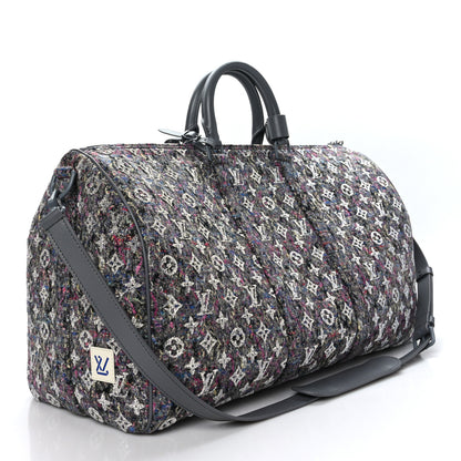 Louis Vuitton Wool Cotton Monogram Jacquard Embroidered LV Felt Keepall Bandouliere 50 Gris 2 of 10