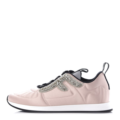 Fendi Stretch Satin Crystal Embellished FFreedom Sneakers 37 Rosa 1 of 9
