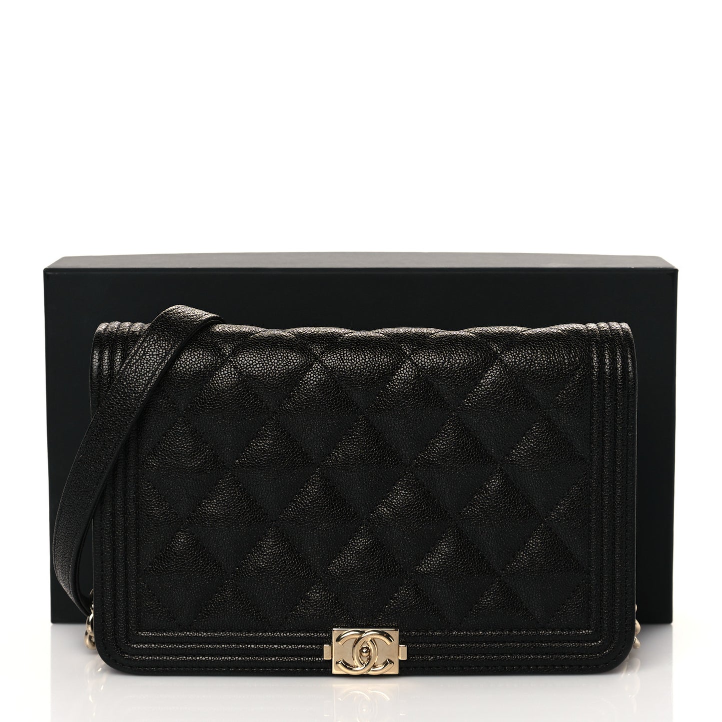 Caviar Quilted Boy Wallet On Chain WOC Black