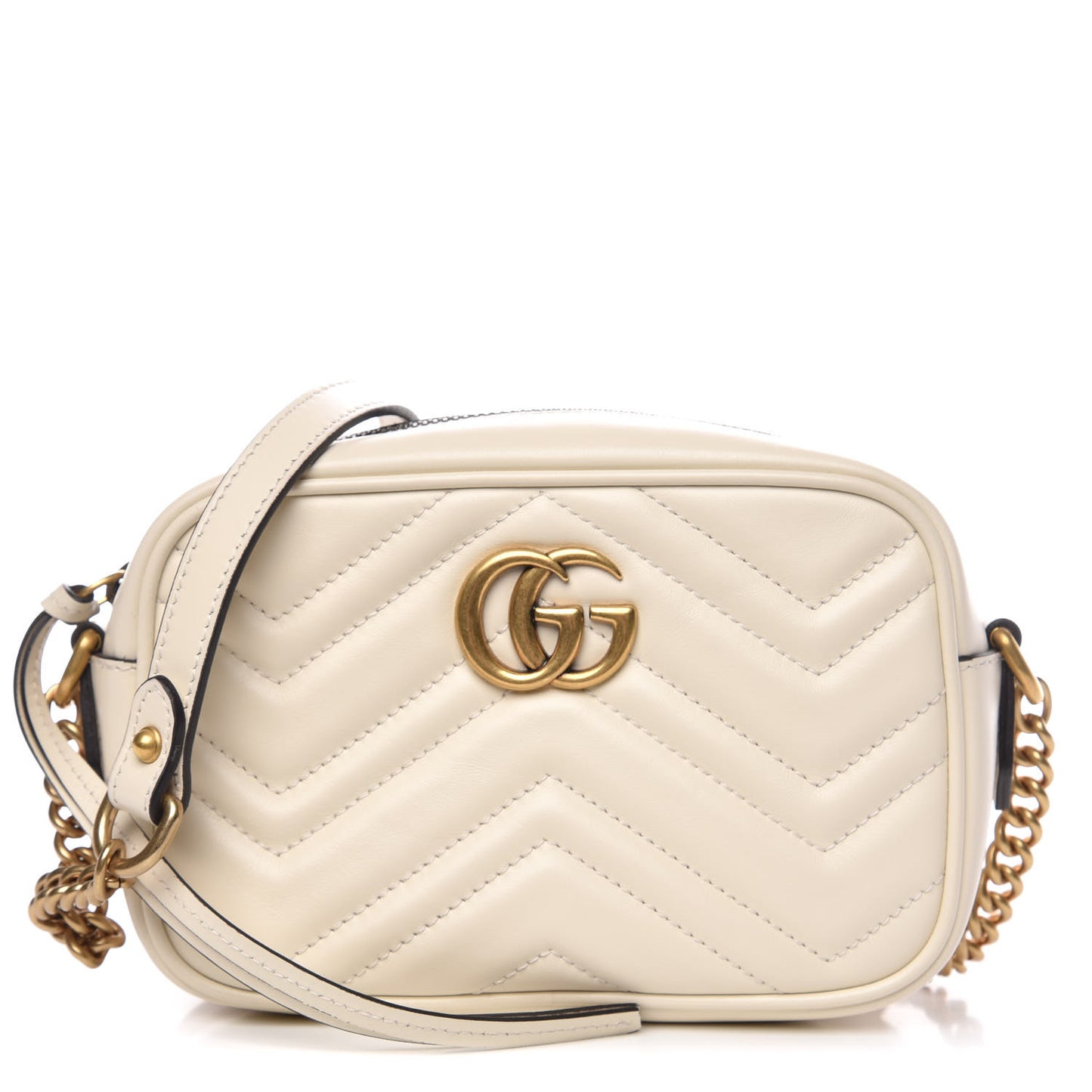 Calfskin Matelasse Mini GG Marmont Chain Shoulder Bag White